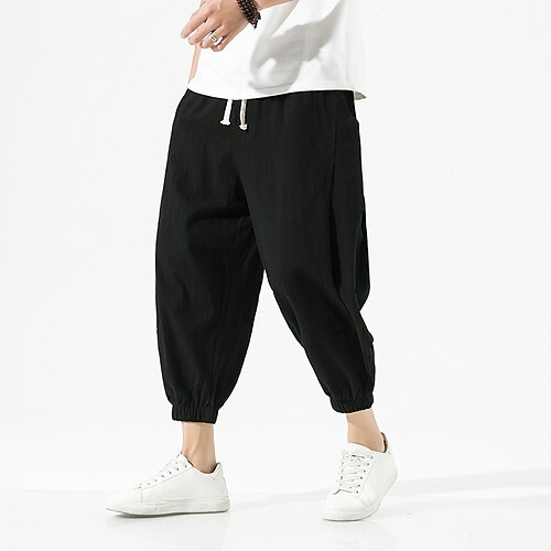 

Men's Joggers Tapered pants Trousers Baggy Casual Pants Drawstring Elastic Waist Solid Colored Sports Ankle-Length Daily Leisure Sports Streetwear Linen Athletic Loose Fit Black Grey Inelastic