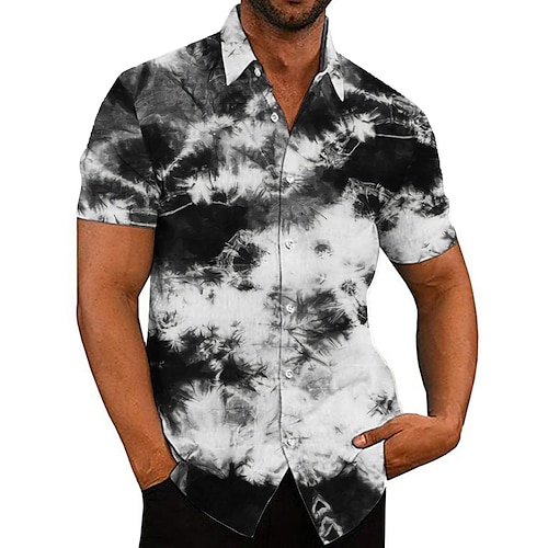 

Men's Shirt Graphic Shirt Tie Dye Turndown Purple Yellow Black Print Outdoor Street Short Sleeve Button-Down Print Clothing Apparel Fashion Designer Casual Breathable / Summer / Spring / Summer