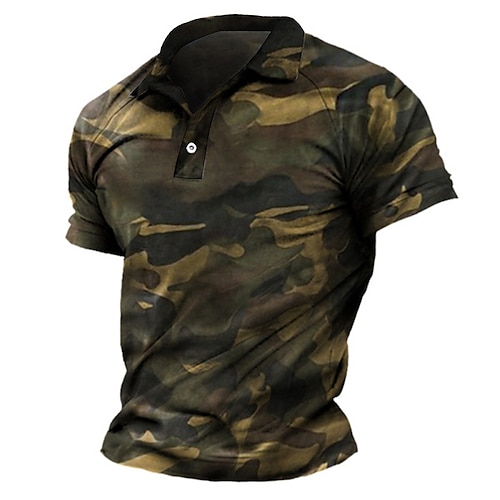 

Men's Collar Polo Shirt Golf Shirt Camo / Camouflage Turndown Green Purple Light Green Red 3D Print Casual Daily Short Sleeve Button-Down Clothing Apparel Sports Fashion Casual Comfortable