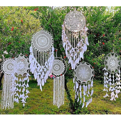 

Indian Large Dream Catcher Handmade Gift Feather Hook Flower Wind Chime Ornament Wall Hanging Decor Art Boho Style