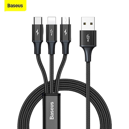 

Baseus Multi 3 in 1 USB Charger Cable, 1M/3.3Ft 3.5A PD Fast Braided Charging Cord Universal Multiple Ports Long Charging Cable with USB C/Micro USB/Lightning Connector for iPhones Android Huawei