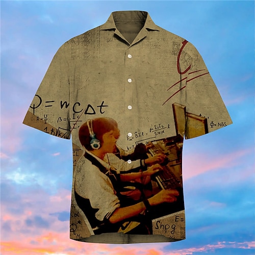 

Men's Shirt Print Portrait Turndown Street Casual Button-Down Print Short Sleeve Tops Casual Fashion Vintage Designer Khaki