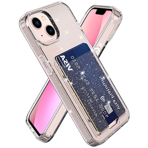 

Phone Case For Apple Back Cover Classic Series iPhone 14 Pro Max 14 Plus 13 12 11 Pro Max Mini X XR XS Bumper Frame Card Holder Slots Soft Edges Transparent Solid Colored Glitter Shine TPU PC