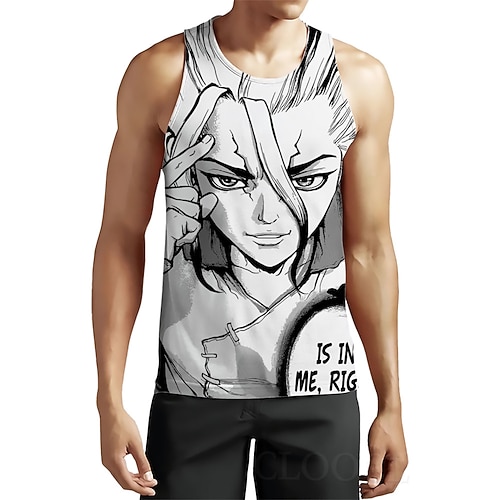 

Inspired by Dr Stone Ishigami Senku Cosplay Costume T-shirt 100% Polyester Pattern Harajuku Graphic Kawaii Vest For Men's / Sleeveless