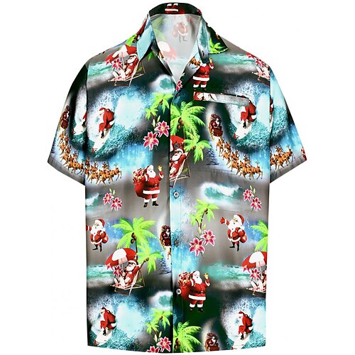 

Men's Shirt Santa Claus Turndown Street Casual 3D Button-Down Short Sleeve Tops Casual Fashion Comfortable Beach Black