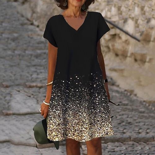 

Women's Casual Dress Shift Dress Mini Dress Green Blue Purple Short Sleeve Color Gradient Print Spring Summer V Neck Loose Fit 2022 S M L XL XXL 3XL