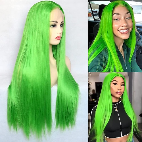 

Synthetic Lace Wig kinky Straight Style 12-26 inch Green Middle Part 132.5 lace front Wig Women's Wig Fruit Green