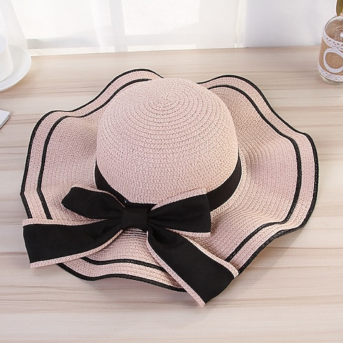 

Women's Hat Straw Hat Sun Hat Pink Khaki Navy Blue Outdoor Street Dailywear Bow Ribbon bow Portable Sun Protection Comfort