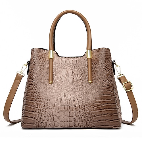 

Women's Top Handle Bag PU Leather Zipper Geometric Crocodile Date Office & Career Green Black Gray Khaki