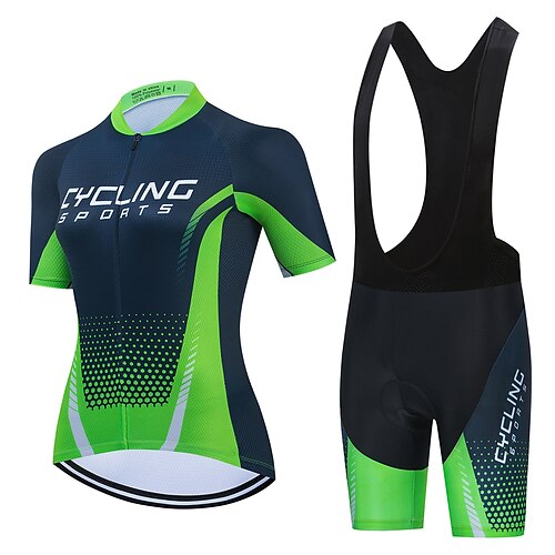 

21Grams Women's Cycling Jersey with Bib Shorts Short Sleeve Mountain Bike MTB Road Bike Cycling Green Rose Red Polka Dot Bike Clothing Suit 3D Pad Breathable Quick Dry Moisture Wicking Back Pocket