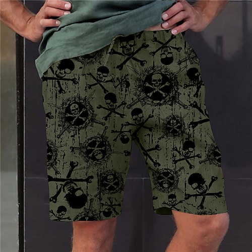 

Men's Stylish Designer Straight Shorts 3D Print Elastic Waist Short Pants Sports Outdoor Daily Graphic Prints Skull Cotton Blend Comfort Breathable Mid Waist Army Green M L XL XXL 3XL / Summer