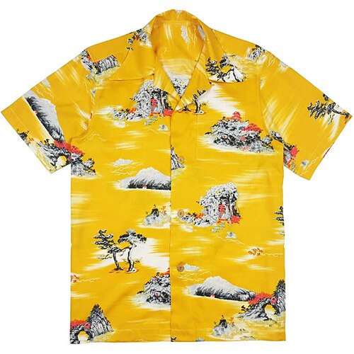 

Men's Shirt Ink Painting Turndown Street Casual Button-Down Short Sleeve Tops Casual Fashion Comfortable Beach Yellow