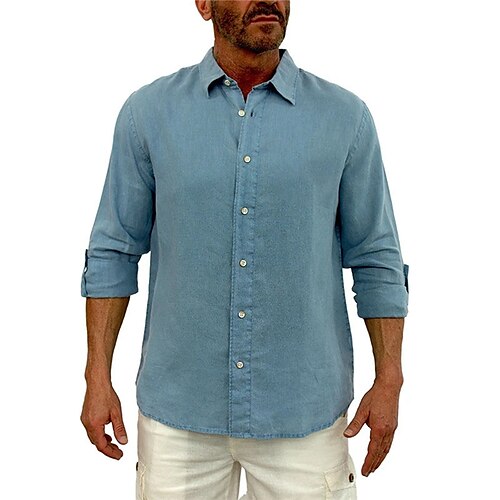 

Men's Shirt Solid Color Turndown Blue Khaki Light Blue Street Casual Long Sleeve Button-Down Clothing Apparel Fashion Classic Comfortable Big and Tall / Summer / Spring / Summer