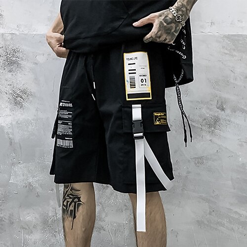 

Men's Casual Cargo Chinos Shorts Tactical Cargo Drawstring Pocket Elastic Waist Short Pants Sports Outdoor Daily Micro-elastic Letter Comfort Breathable Mid Waist Black M L XL XXL 3XL