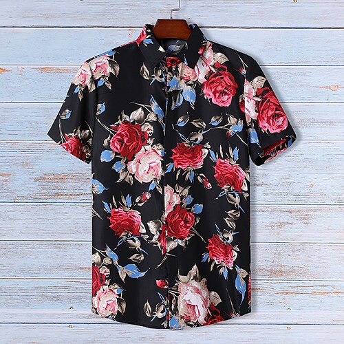 

Women's Casual Holiday Weekend Floral Blouse Shirt Floral Short Sleeve Button Print Shirt Collar Casual Hawaiian Beach Tops White Black M / 3D Print