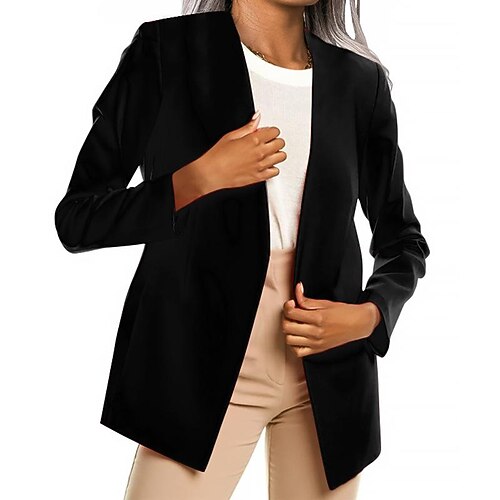 

Women's Blazer Regular Coat White Black Pink Yellow Red Business Formal Fall Open Front Round Neck Regular Fit 4 XL 5 XL S M L XL