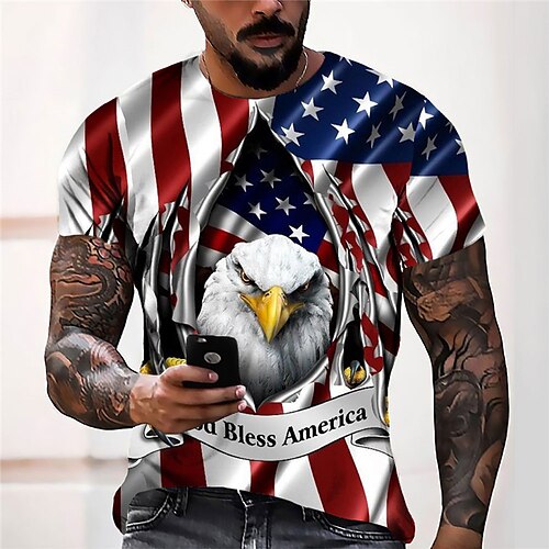 

Men's Unisex T shirt Tee Graphic Prints Eagle National Flag Crew Neck Green Blue Yellow Red 3D Print Outdoor Street Short Sleeve Print Clothing Apparel Sports Designer Casual Big and Tall / Summer