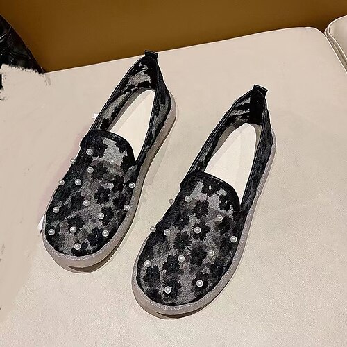

Women's Slip-Ons Slip-on Sneakers Flat Heel Round Toe Canvas Loafer Solid Colored Black Beige White