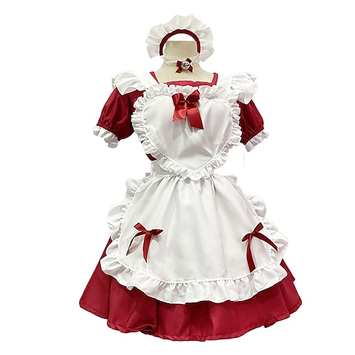 

Lolita Sweet Lolita Princess Lolita Maid Uniforms Dress Cosplay Costume Maid Suits Women's Japanese Cosplay Costumes Black / Rosy Pink / Red Solid Color Puff Balloon Sleeve Short Sleeve / Apron
