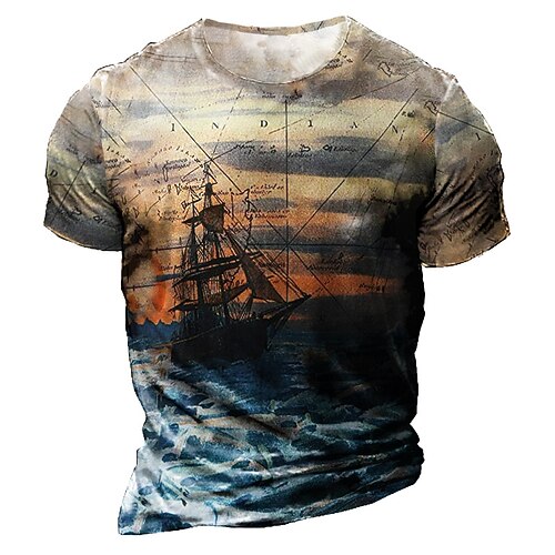 

Men's T shirt Tee Graphic Sea Crew Neck Blue 3D Print Street Casual Short Sleeve Print Clothing Apparel Basic Fashion Classic Comfortable / Summer / Summer / Sports