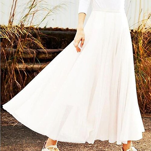 

Women's Skirt Swing Maxi Organza Pink Khaki Beige White Skirts Summer Pleated Layered Fashion Casual Daily Weekend One-Size / Loose Fit