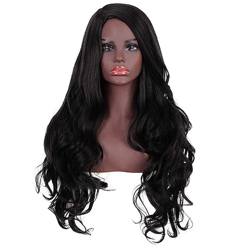 

Long Black Wigs for Women - Natural Looking Wavy Heat Resistant Synthetic Hair Right Side Parting Replacement Wig