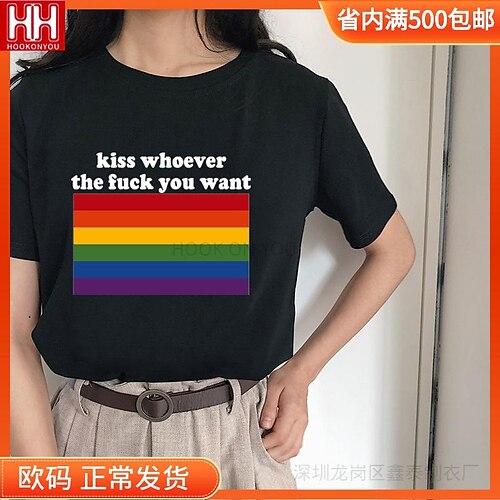 

Foreign Trade Summer Harajuku Personality Rainbow Letter Printing Casual Large Size Short-Sleeved Women's Top Women's T-Shirt