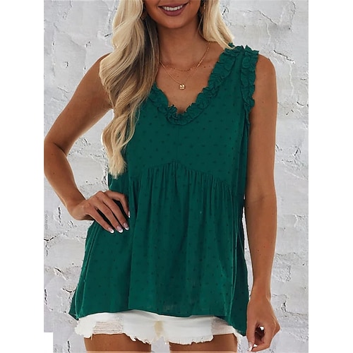 

Women's Plain Daily Weekend Tank Top Camis Peplum Sleeveless Ruffle Flowing tunic V Neck Casual Streetwear Tops Green Black Purple S