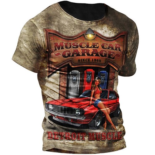 

Men's Unisex T shirt Tee 3D Print Graphic Prints Car Crew Neck Street Daily Print Short Sleeve Tops Casual Vintage Designer Big and Tall Khaki