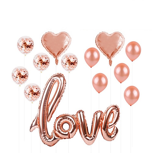 

Wedding Party Decoration Supplies Aluminum Foil Balloon Package Rose Gold LOVE Sequin Balloon Send Straw Ribbon