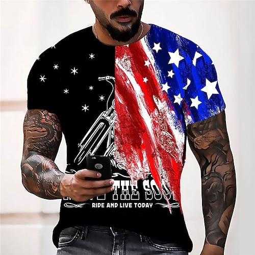 

Men's Unisex T shirt Tee 3D Print Graphic Prints National Flag Crew Neck Street Daily Print Short Sleeve Tops Casual Designer Big and Tall Sports Red