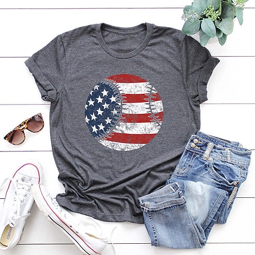 

Women's Casual Weekend Painting T shirt Tee Heart Text Baseball Short Sleeve Print V Neck Basic Tops White Black Gray S