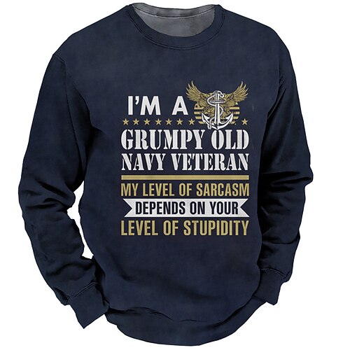 

Men's Unisex Sweatshirt Pullover Graphic Prints Letter Print Daily Sports 3D Print Casual Vintage Hoodies Sweatshirts Navy Blue