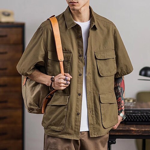 

Men's Shirt Solid Color Turndown Street Casual Button-Down Long Sleeve Tops Casual Fashion Breathable Comfortable Khaki / Spring / Summer