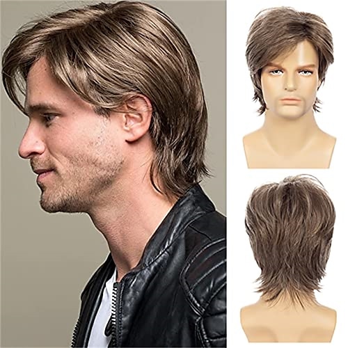 

brun parykk for menn kort rett ask brun syntetisk cosplay parykk