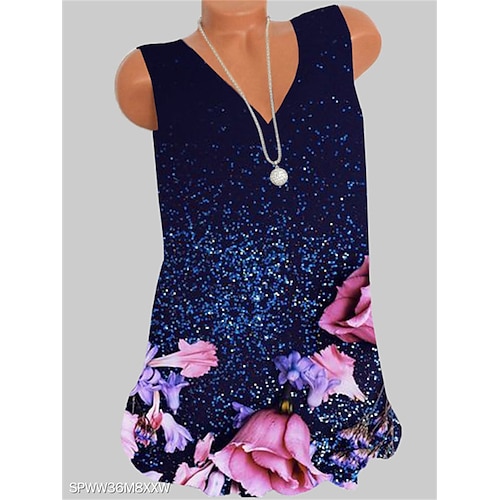 

Women's Floral Tank Top Camis Floral Print V Neck Casual Streetwear Tops Navy Blue / 3D Print