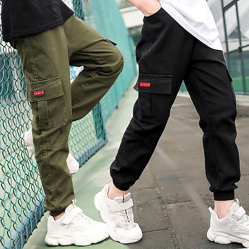 

Kids Boys Pants Green Black Khaki Letter Fall Spring Active Casual 5-12 Years