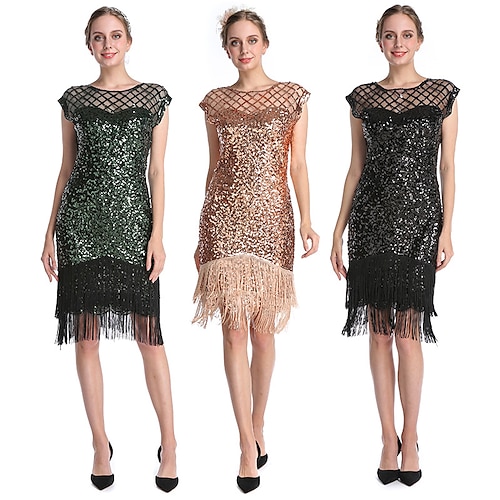 

Gatsby le magnifique Charleston Les rugissantes années 20 1920s Robe de cocktail Robe vintage Robe à clapet Robe de bal Femme Paillettes Franges Costume Vintage Cosplay Soirée / Fête Festival Sans