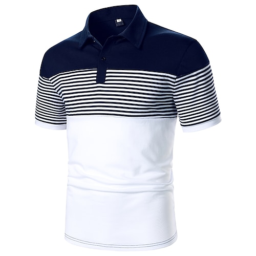 

Men's Collar Polo Shirt Shirt Golf Shirt Dress Shirt Casual Shirt Curve Waves Geometry Button Down Collar Navy Blue Print Outdoor Casual Short Sleeve Color Block Button-Down Clothing Apparel Fashion