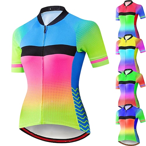 

21Grams Women's Cycling Jersey Short Sleeve Bike Jersey Top with 3 Rear Pockets Mountain Bike MTB Road Bike Cycling Fast Dry Breathable Quick Dry Moisture Wicking Green Yellow Royal Blue Rainbow