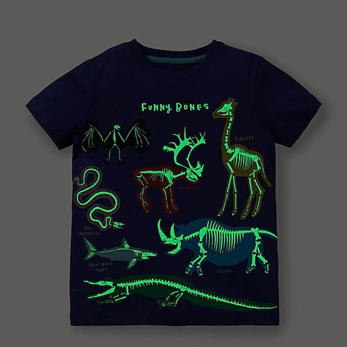 

Kids Boys Halloween T shirt Animal Outdoor Short Sleeve Crewneck Active Cotton 3-6 Years Spring Navy Blue