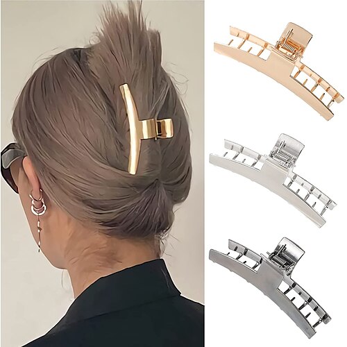 

3 Pcs Hair Claw Hair Jaw Clips Barrettes - 3 Pcs Metal Hair Claw Clips Hair Clamp Grips for Women Girls Jaw Clips Clamp Barrettes for Woman and Girl (Metal Black Gold Sliver))