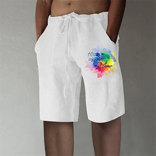 

Men's Designer Stylish Straight Shorts Elastic Waist Print Short Pants Sports Outdoor Daily Rainbow Graphic Prints Cotton Blend Comfort Breathable Mid Waist White S M L XL XXL / Summer / Letter