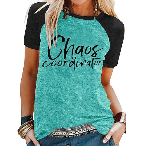 

Women's T shirt Tee Green Blue Red Print Short Sleeve Casual Weekend Basic Round Neck Regular Cotton Chaos Coordinator Painting S