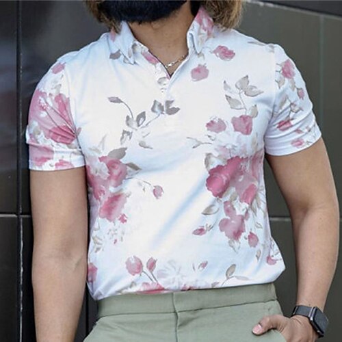 

Men's Collar Polo Shirt Golf Shirt Floral Turndown White Outdoor Street 3D Button-Down Clothing Apparel Fashion Casual Breathable Comfortable / Summer / Summer