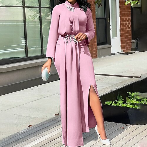 

Women's Plus Size Party Dress Solid Color Crew Neck Split Long Sleeve Fall Spring Prom Dress Maxi long Dress Party Beach Dress