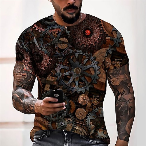 

Men's Unisex T shirt Tee 3D Print Graphic Prints Machine Crew Neck Street Daily Print Short Sleeve Tops Casual Designer Big and Tall Sports Brown