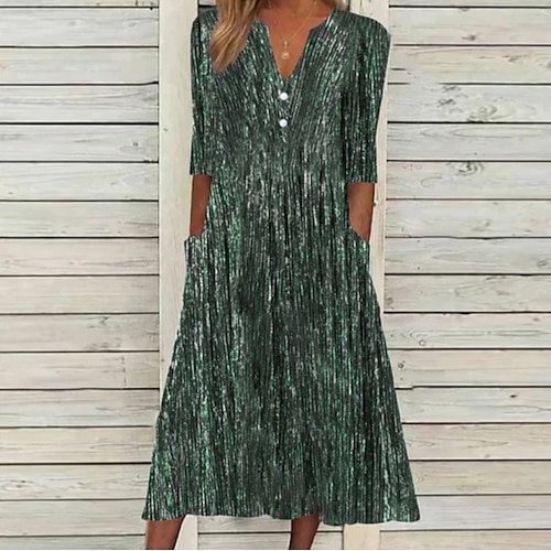 

Women's Casual Dress Shift Dress Midi Dress Army Green Half Sleeve Solid Color Ruched Summer Spring V Neck Fashion Vacation 2023 S M L XL XXL 3XL
