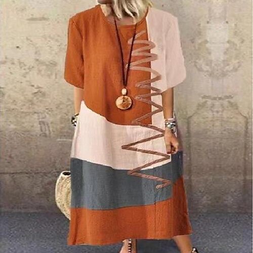 

Women's Plus Size Holiday Dress Print Crew Neck Long Sleeve Fall Spring Casual Vintage Maxi long Dress Daily Dress