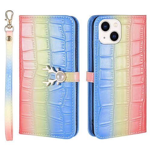 

Phone Case For Apple Wallet Card iPhone 14 Pro Max 14 Plus 13 12 11 Pro Max Mini X XR XS with Wrist Strap Card Holder Slots Magnetic Flip Color Gradient 3D Cartoon PU Leather